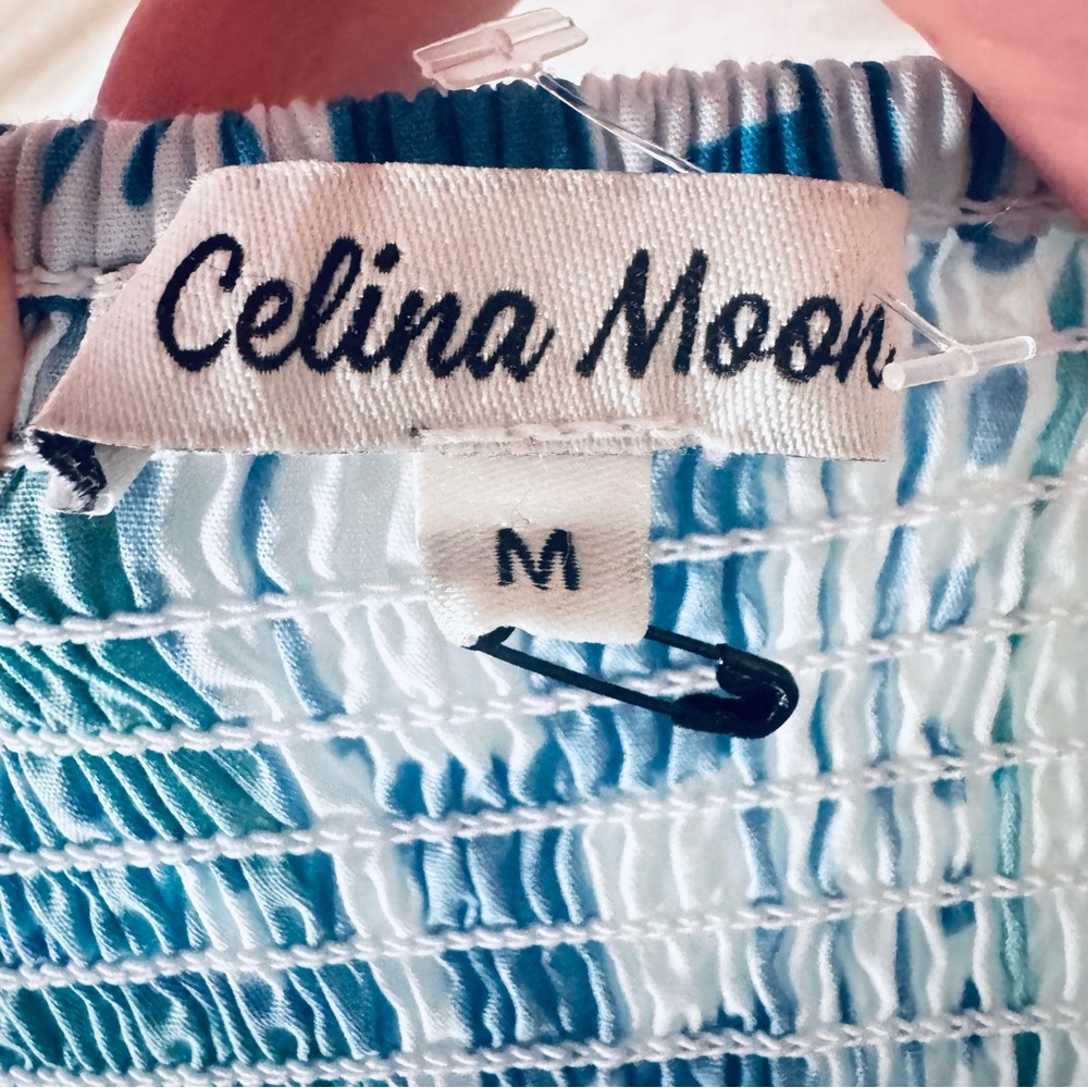 Celina Moon Mediterranean Print Halter Maxi Dress 100% Cotton Blue White Size M - Picture 8 of 10
